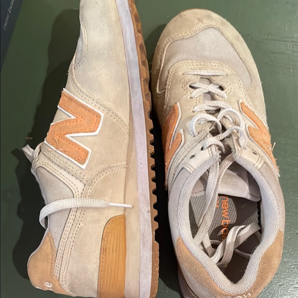 New Balance 574  Women's Beige and Orange Sneakers.
